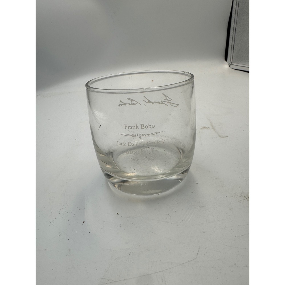 Jack Daniel Master Distiller Frank Bobo Whiskey Glass 1966-1988 Etched Signature